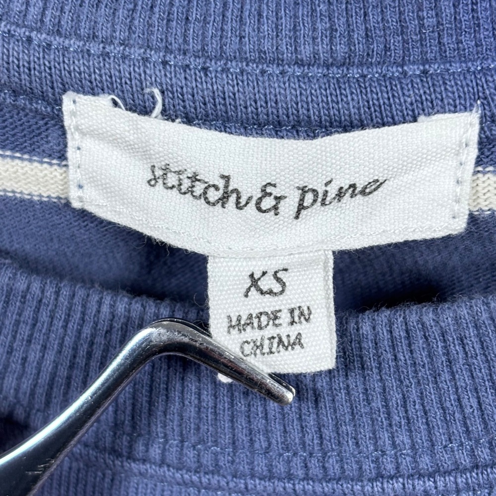 Stitch & Pine Mens XS Blue Striped Long Sleeve Cotton T-Shirt J18243RJDF - Picture 2 of 9